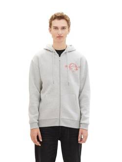 TOM TAILOR Denim Herren Hoodie Sweatjacke mit Print, Light Stone Grey Melange, L von TOM TAILOR Denim