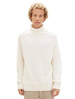 TOM TAILOR Denim Herren Relaxed Fit Ripp Rolkragen-Pullover, Wool White, M von TOM TAILOR Denim