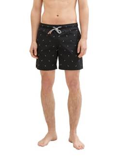 TOM TAILOR Denim Herren Stretch Badeshorts mit Gummibund, black white mini leaf print, XL von TOM TAILOR Denim