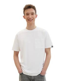 TOM TAILOR Denim Herren T-Shirt mit Brusttasche, White, S von TOM TAILOR Denim