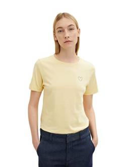 TOM TAILOR Damen 1034508 Basic T-Shirt mit Herzstickerei , 25987 - Soft Yellow, XXS von TOM TAILOR