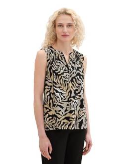 TOM TAILOR Damen Basic Blusen-Top mit Allover-Print, black cut palmtree design, XXXL von TOM TAILOR