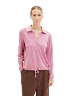 TOM TAILOR Damen Basic Sweatshirt mit Polo-Kragen, dusty vanda melange, L von TOM TAILOR