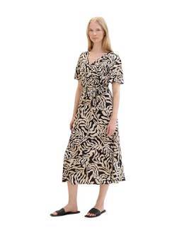 TOM TAILOR Damen Gemustertes Wickelkleid , black cut palmtree design, 40 von TOM TAILOR