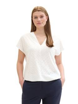 TOM TAILOR Damen Plussize Basic Blusen-Shirt mit Lochstickerei-Details, Whisper White, 48 von TOM TAILOR