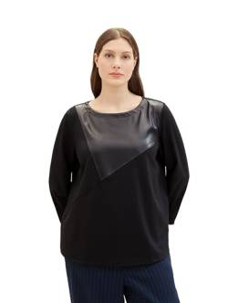 TOM TAILOR Damen Plussize Langarmshirt mit Fake-Leder Detail, deep black, 52 von TOM TAILOR