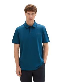 TOM TAILOR Herren Basic Piqué Poloshirt mit Logo-Print, Moss Blue, L von TOM TAILOR