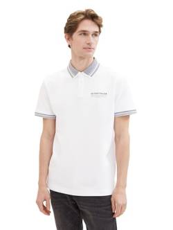 TOM TAILOR Herren Basic Piqué Poloshirt mit Logo-Print , White, XXL von TOM TAILOR