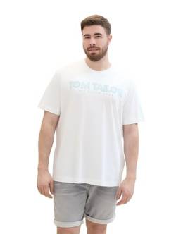 TOM TAILOR Herren Plussize Basic T-Shirt mit Logo-Print, White, 2XL von TOM TAILOR