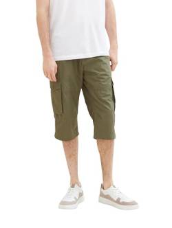 TOM TAILOR Herren Relaxed Fit Overknee Cargo Shorts, olive geometric structure, 31 von TOM TAILOR