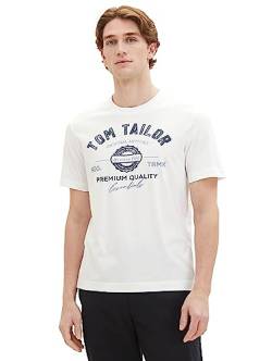 TOM TAILOR Herren T-Shirt mit Logo-Print aus Baumwolle, White, XXXL von TOM TAILOR