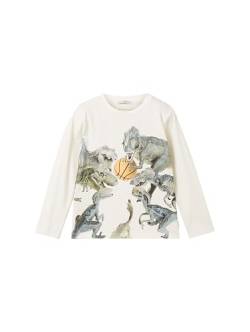 TOM TAILOR Jungen Kinder Langarmshirt mit Foto-Dino-Print,12906 - Wool White, 116/122 von TOM TAILOR