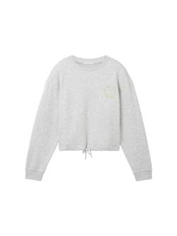 TOM TAILOR Mädchen 1037780 Sweatshirt mit Smiley-Stickerei, 15398-Light Stone Grey Melange, 164 von TOM TAILOR