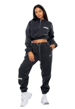 TOMBARRON für Frauen Casual Cropped Fleece Stylish Oversize Tracksuit | XS | Anthracite von TOMBARRON