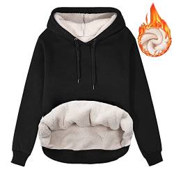 TOMEEK Damen Winter Warmes Sweatshirt Fleece Sherpa Gefütterter Pullover mit Kapuze Lässiger Sportlicher Fleece-Hoodie mit Tasche, Schwarz, Größe L von TOMEEK