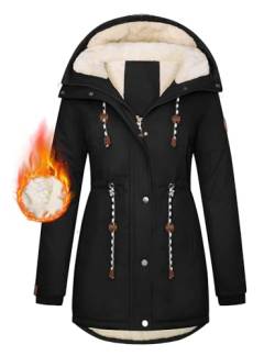 TOMEEK Damen Winterjacke Winter Warm Wintermantel Damen Lang Winterparka mit Teddyfell Gefüttert Kapuzenmantel Mantel Parka Damen-Mäntel Jacke Fleecemantel Skijacke(Schwarz,M) von TOMEEK