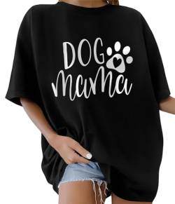 TOMEEK Tshirt Damen Oversized Rundhals Kurzarm Top Sommer T-Shirts Baumwolle Oberteile Frauen Breite Schulter T-Shirt Lockere Lässig Bluse(Schwarz C,S) von TOMEEK