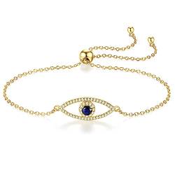 TONGZHE Hamsa Evil Eye Armband 925 Sterlingsilber Zirkonia Gliederarmbänder 7.5 Verstellbar für Mädchen Jungen Frauen (18 Karat Gold) von TONGZHE