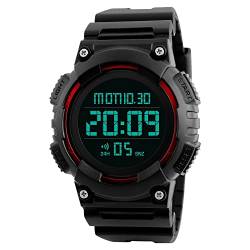 TONSHEN Digital Sport Uhren für Herren Plastik Lünetten mit Kautschuk Band LED Elektronik Multifunktion Stoppuhr Alarm LED Licht Outdoor Militär 50M Wasserdicht Armbanduhr (Rot) von TONSHEN