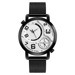 TONSHEN Herren Fashion Casual Edelstahl Uhren Analog Quarz Doppelte Zeit Armbanduhren (Weiß) von TONSHEN