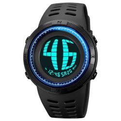 TONSHEN Herrenuhr Sport Digital 50M Wasserdicht Einzigartiges Display Plastik Uhren LED Elektronik Alarm Outdoor Armbanduhr 10 Farbe (Blau 2) von TONSHEN