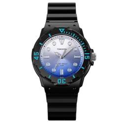 TONSHEN Kinderuhr Wasserdicht Junge und Mädchen Uhren Analog Quarz Drehbares Zifferblatt Armbanduhren Plastik Lünette mit Kautschuk Band (Blau Schwarz) von TONSHEN