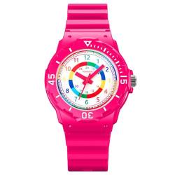 TONSHEN Kinderuhr Wasserdicht Junge und Mädchen Uhren Analog Quarz Drehbares Zifferblatt Armbanduhren Plastik Lünette mit Kautschuk Band (Rot) von TONSHEN