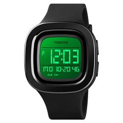 TONSHEN Unisex Herrenuhr Damenuhr LED Elektronik Digitaluhr Outdoor Sportuhr Doppelte Zeit Alarm Stoppuhr Plastik Uhren 50M Wasserdicht Countdown Plastik Armbanduhr (Schwarz) von TONSHEN