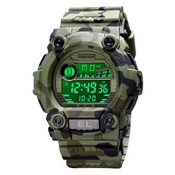 TONSHEN Unisex Outdoor Militär Sportuhr Wasserdicht Herrenuhr und Damenuhr LED Elektronik Digitaluhr Plastik Lünette und Kautschuk Band Uhren Alarm Datum Armbanduhr (Groß Grün) von TONSHEN