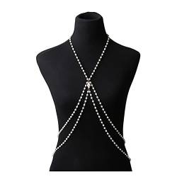 Körperkette, Bikini-Kette, Damen-BH-Kette, einfache Perle, handgefertigt, Abendparty, komplettes Kleid, Accessoires, Frau, sexy Strand (Metallfarbe: goldfarben) () von TONZN