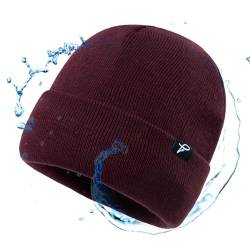 TOP-EX Windstopper wasserdichte Wintermütze für Herren & Damen, Fleece-gefütterte Strickmütze Beanie Winddichter Regenschutz (DE/NL/SE/PL, Alphanumerisch, L, XL, Burgundy (wasserdicht)) von TOP-EX