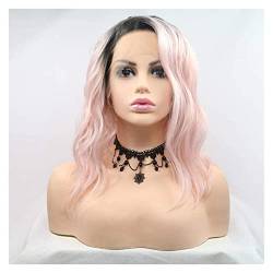 Perücke Perücke Ombre Hot Pink Perücke lange lockige gewellte synthetische dunkle Wurzeln Perücken für Frauen Mittelteil Kostüm Cosplay Perücke Perücke Perücke von TOTIKI