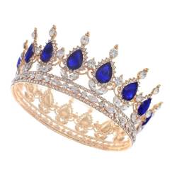 TOVINANNA Strass Volle Runde Krone Mädchen Krone Hochzeit Strass-kopfbedeckung Für Frauen Prinzessinnen-haarschmuck Für Mädchen Strass-krone Haarschmuck Für Bräute Braut Strasssteine Blue von TOVINANNA