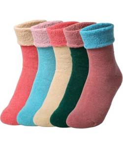 TPZORJX 5 Paar Damen Socken- Thermosocken Dicke Warme Bunte Wintersocken Wollsocken Geschenke für Bunte Stricksocken Damen Mädchen Tägliche Abnutzung/Gemütlich Atmungsaktiv von TPZORJX