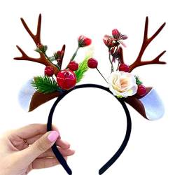 TQUXNGA Haarreif mit Weihnachtsmotiven und Hirsch-Horn, Geweih, Haarschmuck mit Beeren, Party-Haarschmuck von TQUXNGA