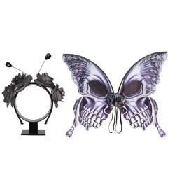 TQUXNGA Schwarzes Schmetterling-Skeleton mit Ohren, Stirnband, Flügel, Geburtstagsparty, Halloween, Cosplay, Kostüm-Requisiten, Geschenke von TQUXNGA
