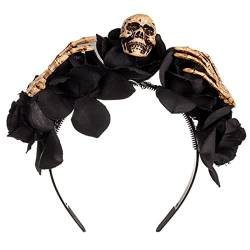 TQUXNGA Totenkopf-Stirnband, Rosenkrone, Haarband, Tag der Toten, für Halloween und Kronen von TQUXNGA