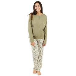 TRAMAS+ Schlafanzug Damen Lang 100% Baumwolle Pyjama Set Zweiteiliger Nachtwäsche Winter Langarm - Kalliope Grün, L von TRAMAS+