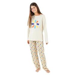 TRAMAS+ Schlafanzug Damen Lang 100% Baumwolle Pyjama Set Zweiteiliger Nachtwäsche Winter Langarm - Susan, L von TRAMAS+