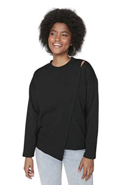 TRENDYOL Damen Crew Neck Plain Asymmetrisch Sweatshirt, Schwarz, XS von TRENDYOL