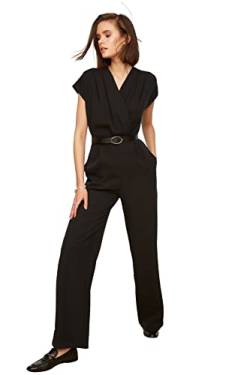 TRENDYOL Damen Einfarbig Gewölbt Detailliert Gewebter Jumpsuit Overall, Schwarz, 60 von TRENDYOL