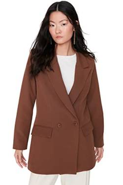 TRENDYOL Damen Regular Zweireihig Plain Webstoff Jacke Coat, Dark Brown, 38 von TRENDYOL