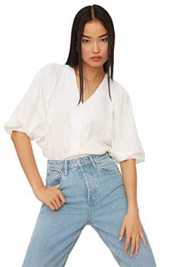 TRENDYOL Damen White Balloon Sleeve Shirt, Weiß, 34 EU von TRENDYOL