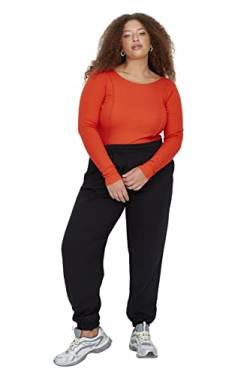 Trendyol Damen Jogginghose, normale Taille, elastische Manschette, lockere Passform, Übergröße Hose, Schwarz, 4XL Größen von TRENDYOL