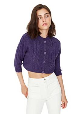 Trendyol Damen Regular Standard Rundhals Strickwaren Strickjacke Pullover, violett, L von TRENDYOL