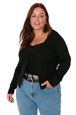 Trendyol Damen Strickjacke Plus Size Slim Standard V-Ausschnitt Strickwaren Übergröße Pullover, Schwarz, 3XL Größen von TRENDYOL