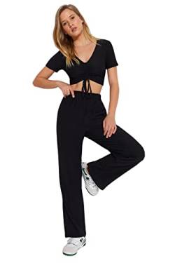 Trendyol Damen T-Shirt, Hose, einfarbig, zweiteilig Hemd, Schwarz, 36 von TRENDYOL