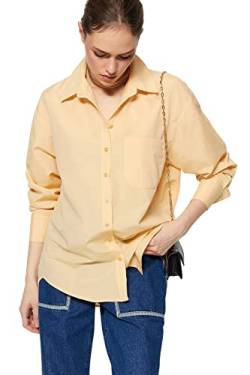 Trendyol Damen Woman Basics Oversize Basic Shirt Kragen Gewebtes Hemd, beige, 32 von TRENDYOL