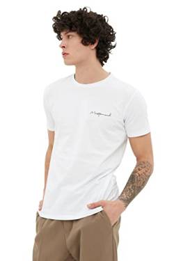 Trendyol Herren Herren Slim Fit Runder Kragen Kurzarm Drucken T-shirt T Shirt, Weiß, L EU von TRENDYOL