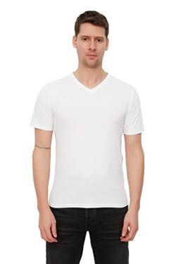 Trendyol Herren Trendyol Basic Slim Fit 100% Baumwolle V-Ausschnitt Kurz T-Shirt, White, L von TRENDYOL